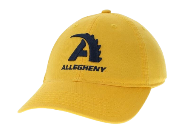 Gold twill baseball cap, front facing A logo.