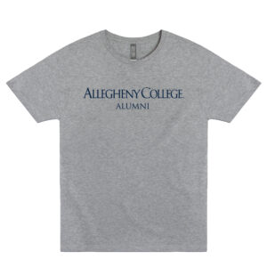 Oxford gray short sleeve tee with front facing Allegheny College Alumni logo.
