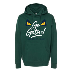 Green, hood front facing gator eyes and go gators text