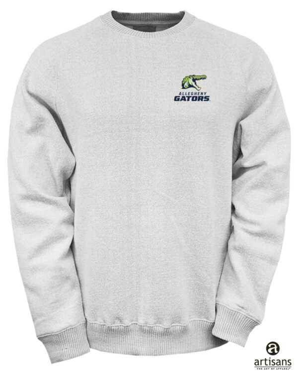 Gray long sleeve knit crew neck sweatshirt. Left chest Gator logo embroidery.