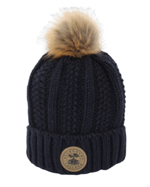 Navy Cuff Pom Pom Beanie Hat