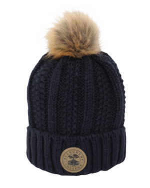 Navy Cuff Pom Pom Beanie Hat